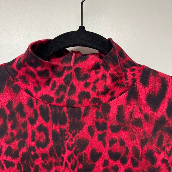 Chicos Womens Red Black Animal Print Mock Neck Long Sleeve Top Size 1/Medium/8 - Picture 3 of 10
